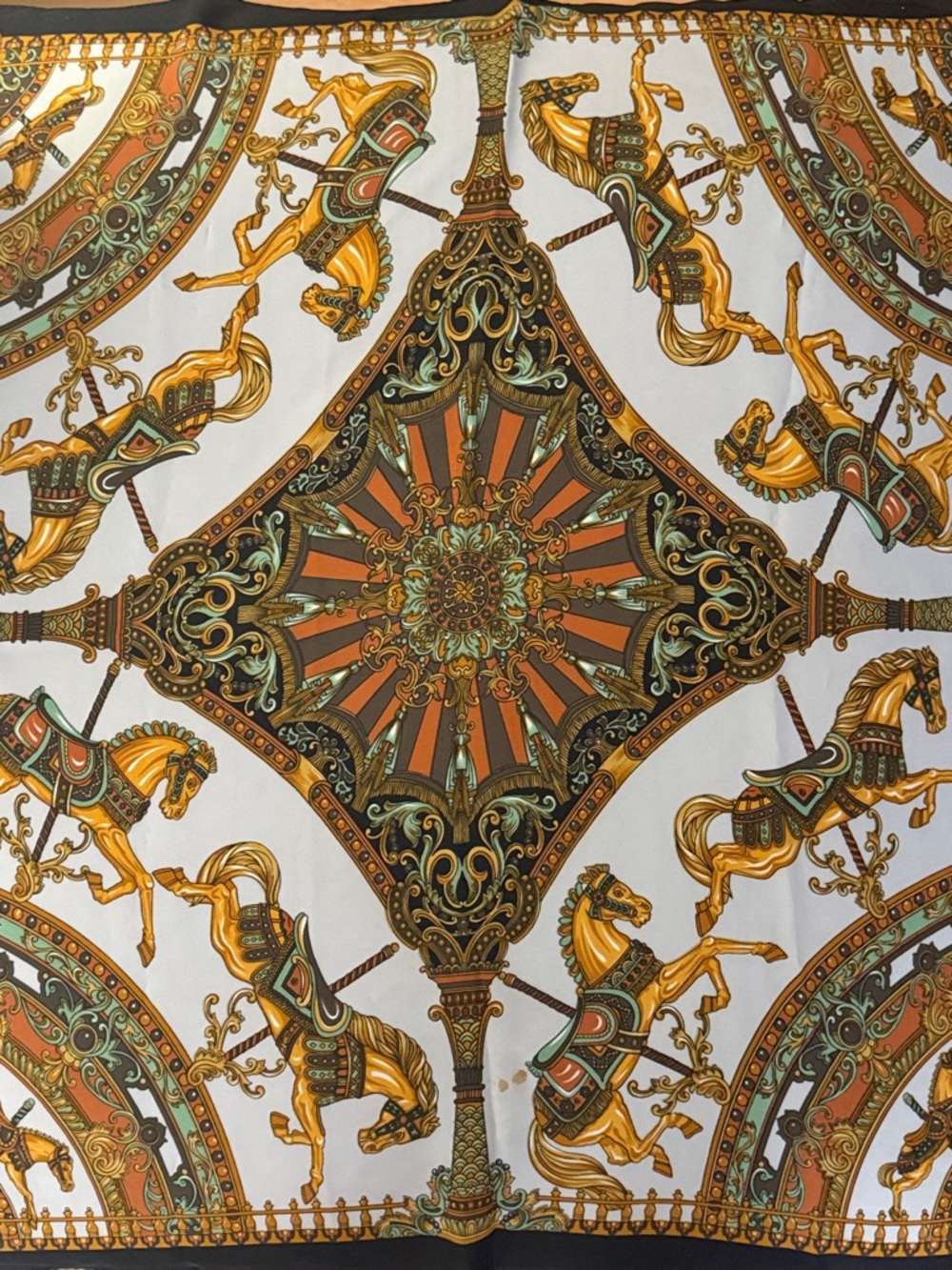 Ornate Carousel Horse Scarf in Gold and Brown